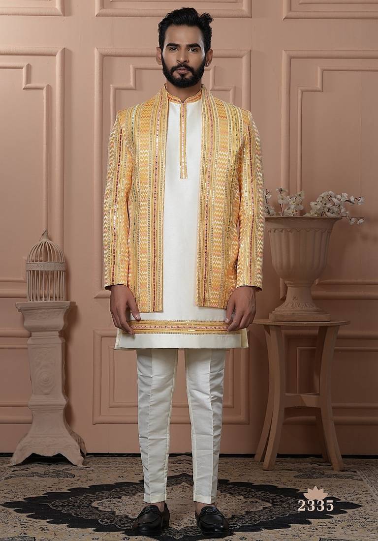 Yellow indowestern for men