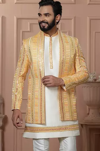 Yellow indowestern for men