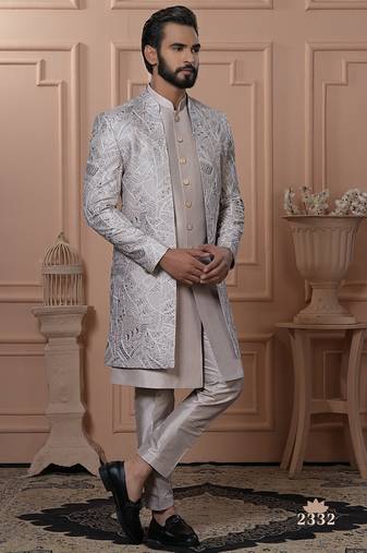 Pitch color open indowestern for men | premium men's ethnic wear