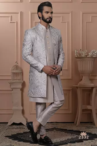 Pitch color open indowestern for men | premium men's ethnic wear