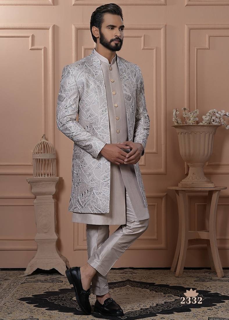 Pitch color open indowestern for men | premium men's ethnic wear