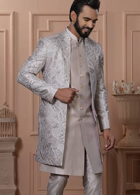 Pitch color open indowestern for men | premium men's ethnic wear 2
