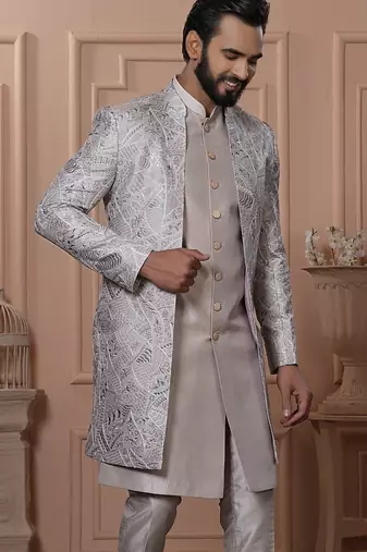 Pitch color open indowestern for men | premium men's ethnic wear