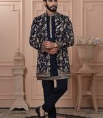 Navy blue color open indowestern for men | premium men's ethnic wear