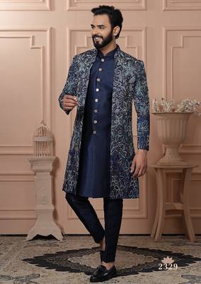 Navy blue bids embroidered indowestern for men | premium men's ethnic wear 1
