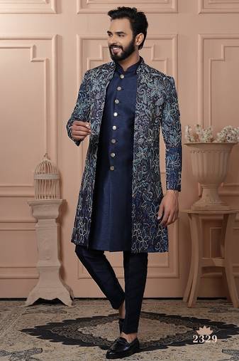 Navy blue bids embroidered indowestern for men | premium men's ethnic wear