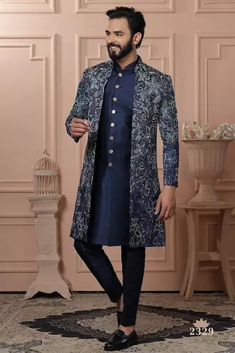 Navy blue bids embroidered indowestern for men | premium men's ethnic wear