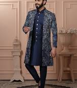 Navy blue bids embroidered indowestern for men | premium men's ethnic wear