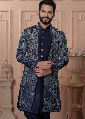Navy blue bids embroidered indowestern for men | premium men's ethnic wear 2