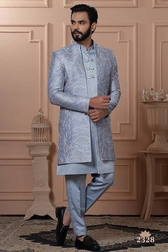 Grey color open indowestern for men | premium men's ethnic wear