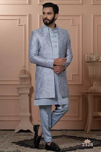 Grey color open indowestern for men | premium men's ethnic wear
