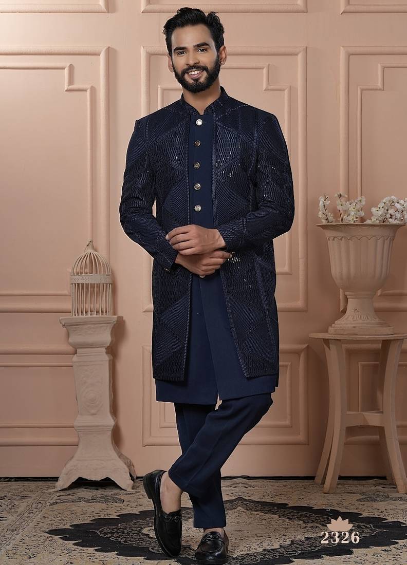 Navy blue color indowestern for men | premium men's ethnic wear