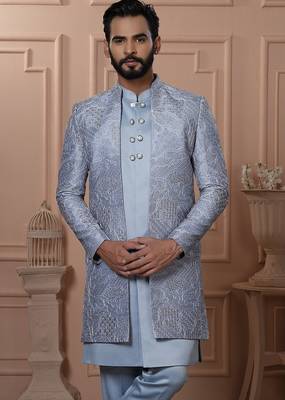 Grey color open indowestern for men | premium men's ethnic wear 2
