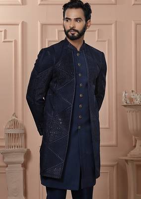 Navy blue color indowestern for men | premium men's ethnic wear 2