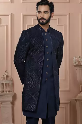 Navy blue color indowestern for men | premium men's ethnic wear