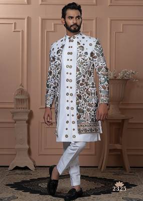 White color open indowestern for men | premium men's ethnic wear 1