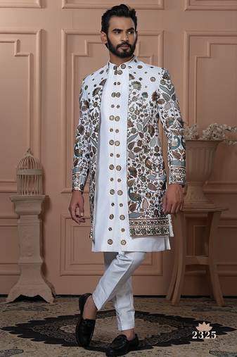 White color open indowestern for men | premium men's ethnic wear
