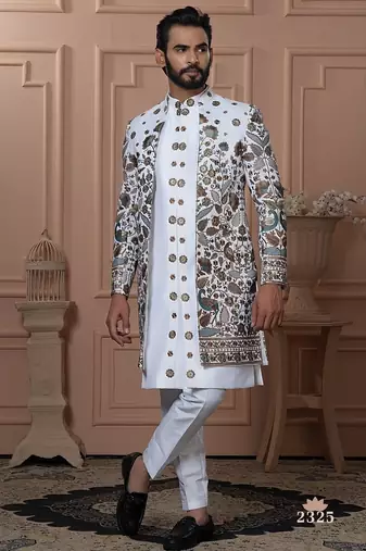 White color open indowestern for men | premium men's ethnic wear