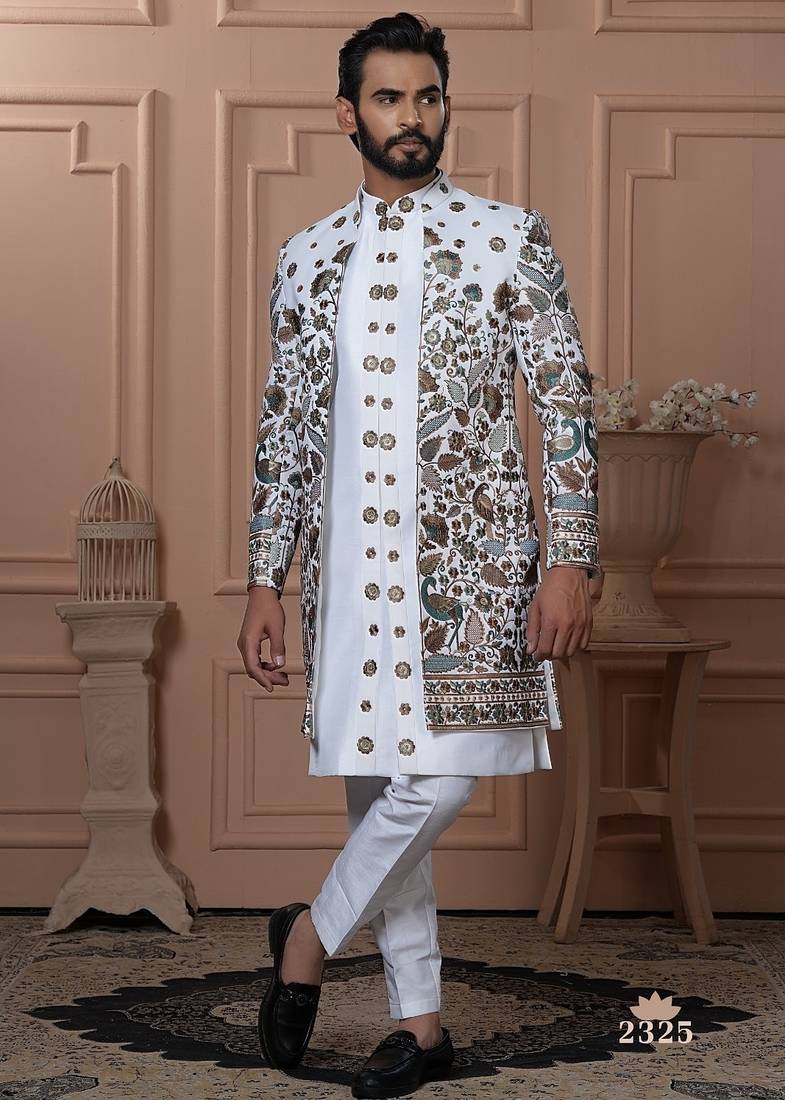White color open indowestern for men | premium men's ethnic wear