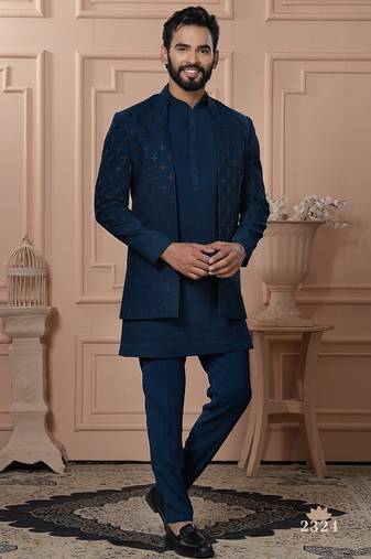 Turquoise color open indowestern for men | premium men's ethnic wear