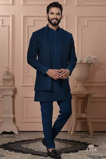Turquoise color open indowestern for men | premium men's ethnic wear