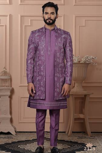 Lavender color open indowestern for men | premium men's ethnic wear