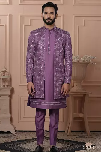 Lavender color open indowestern for men | premium men's ethnic wear
