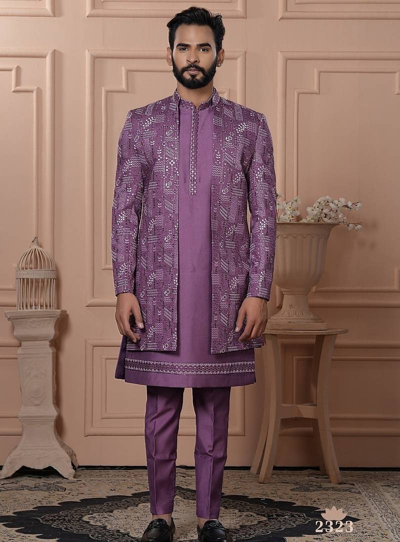 Lavender color open indowestern for men | premium men's ethnic wear