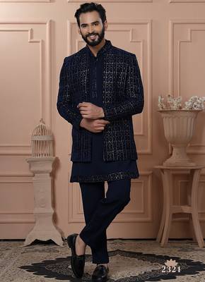 Navy blue indowestern for men 1