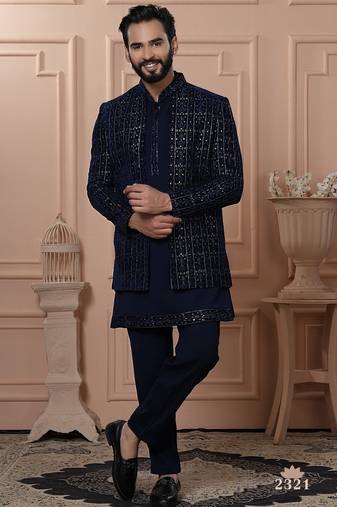 Navy blue indowestern for men