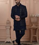 Navy blue indowestern for men