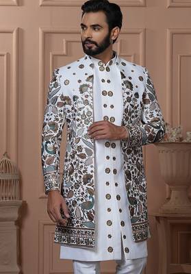 White color open indowestern for men | premium men's ethnic wear 2