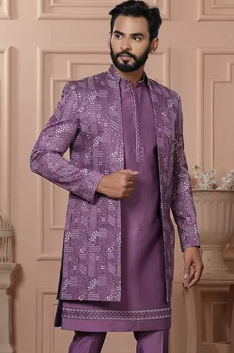 Lavender color open indowestern for men | premium men's ethnic wear