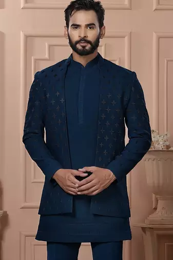 Turquoise color open indowestern for men | premium men's ethnic wear