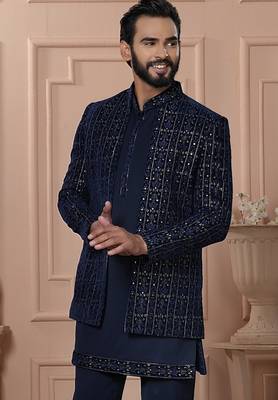 Navy blue indowestern for men 2