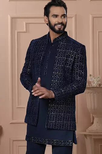 Navy blue indowestern for men