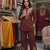 Women   s deep brown embroidered ethnic co-ord set