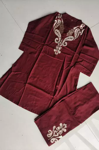 women   s deep brown embroidered ethnic co-ord set