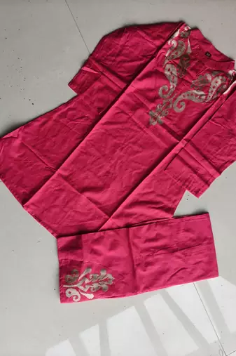 women   s deep rani pink  embroidered ethnic co-ord set