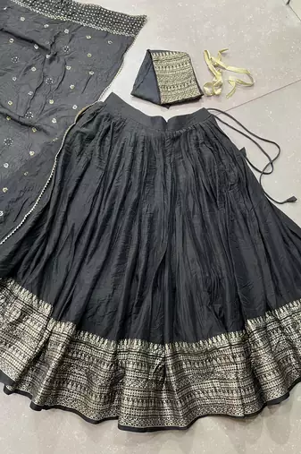 Black Chanderi Zari Work Lehenga Choli