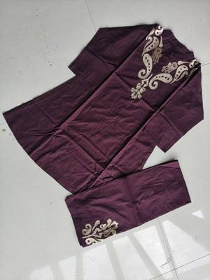 Women   s deep wine embroidered ethnic co-ord set 4