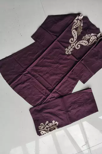 women   s deep wine embroidered ethnic co-ord set