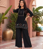 Black embroidered short kurti with pants co-ord set for women