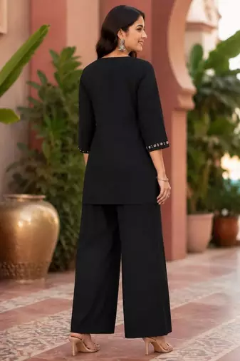 black embroidered short kurti with pants co-ord set for women