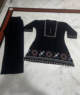 Black embroidered short kurti with pants co-ord set for women 4