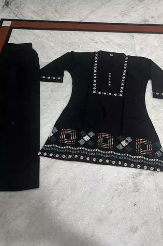 black embroidered short kurti with pants co-ord set for women