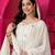 White faux blooming multi zari embroidered anarkali suit set with pant & dupatta