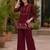 Maroon embroidered short kurti with pants co-ord set for women