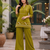 Olive green embroidered short kurti with pants co-ord set for women