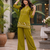 Olive green embroidered short kurti with pants co-ord set for women